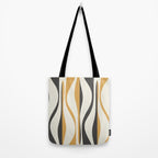 Mid Century Modern Retro Lounge Striped Ogee Pattern in Muted Mustard Gold, Charcoal Gray, and Cream Tote Bag Gallery Image 2
