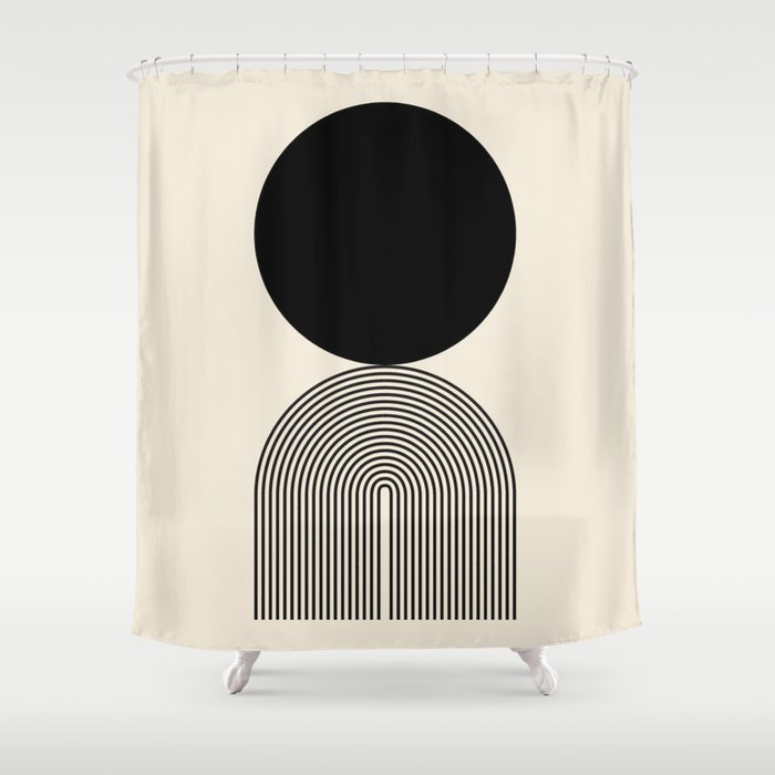 Abstraction_BLACK_DOT_LINE_ART_Minimalism_003C Shower Curtain Gallery Image 1