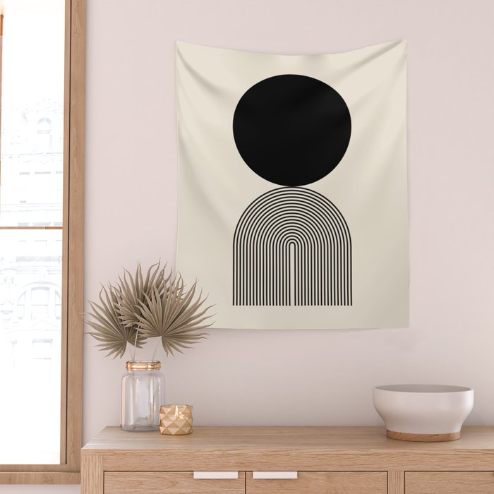 Abstraction_BLACK_DOT_LINE_ART_Minimalism_003C Wall Tapestry Gallery Image 2