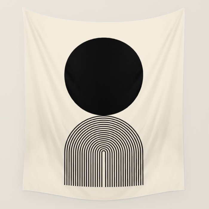 Abstraction_BLACK_DOT_LINE_ART_Minimalism_003C Wall Tapestry Gallery Image 4