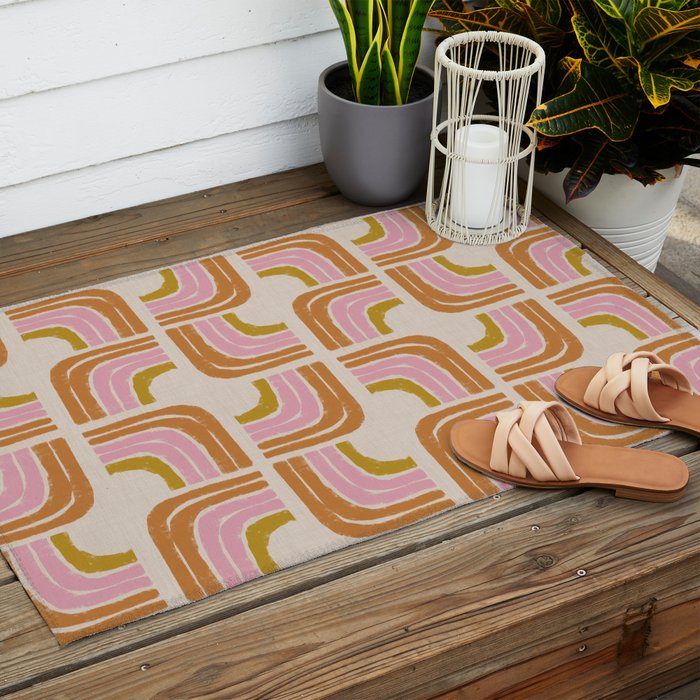 Retro Rainbow Geo - Mid Century Modern Arc Outdoor Rug Gallery Image 2