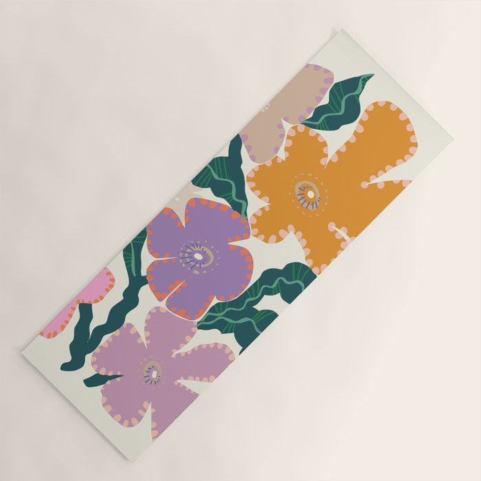 Large Pink  Retro Flowers Yoga Mat Gallery Image 1