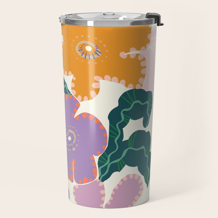 Large Pink  Retro Flowers Travel Mug Gallery Image 2
