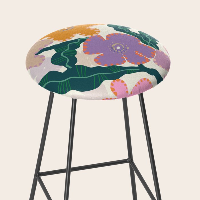 Large Pink  Retro Flowers Stool Gallery Image 2