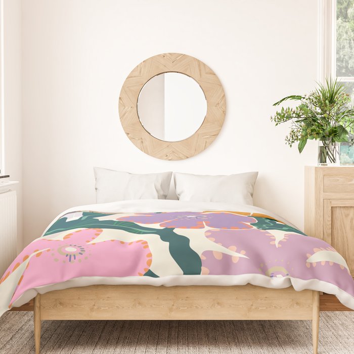 Large Pink  Retro Flowers Duvet Cover Gallery Image 3