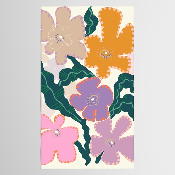 Large Pink  Retro Flowers Tablecloth Gallery Image 2