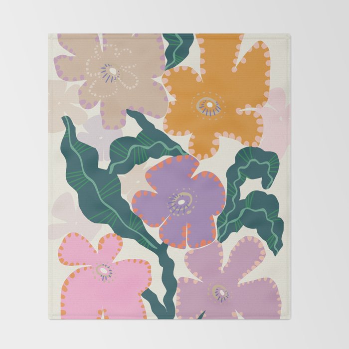 Large Pink  Retro Flowers Throw Blanket Gallery Image 2