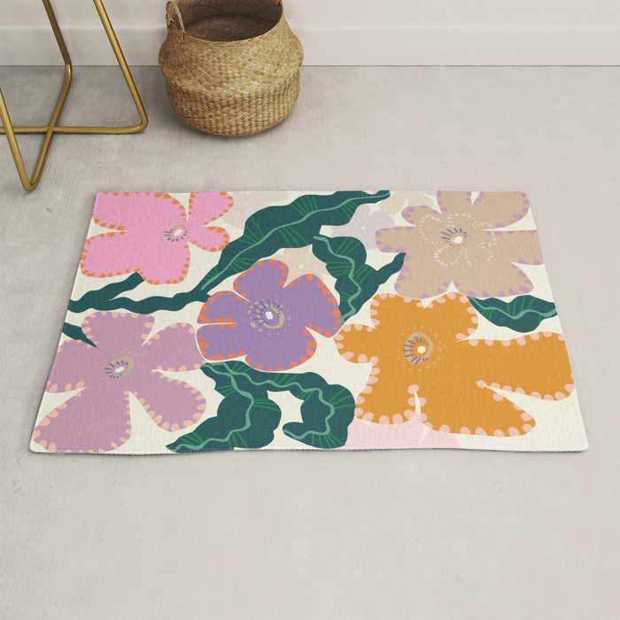 Large Pink  Retro Flowers Rug Gallery Image 1