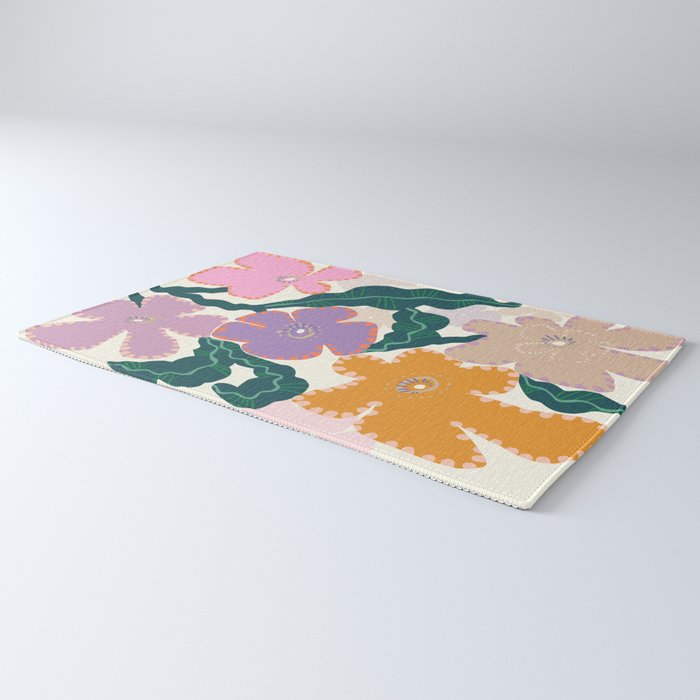 Large Pink  Retro Flowers Rug Gallery Image 3