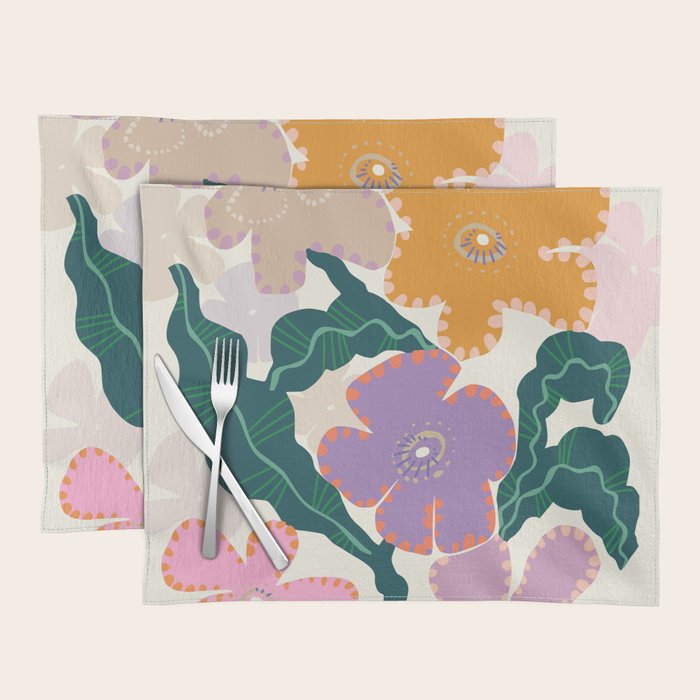 Large Pink  Retro Flowers Placemat Gallery Image 1