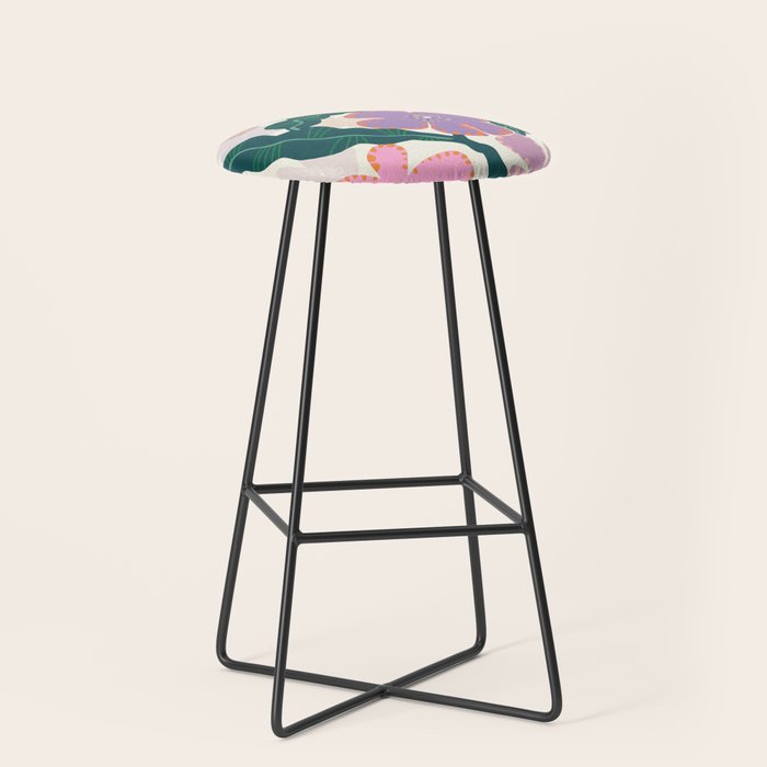 Large Pink  Retro Flowers Stool Gallery Image 1