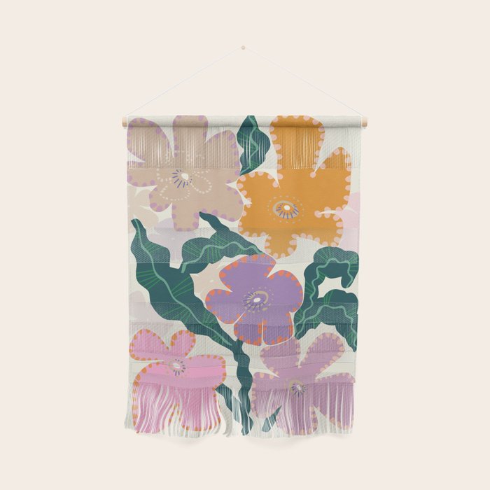 Large Pink  Retro Flowers Wall Hanging Gallery Image 1