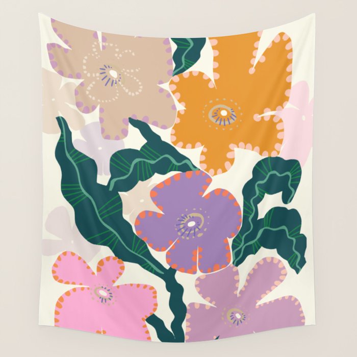 Large Pink  Retro Flowers Wall Tapestry Gallery Image 4