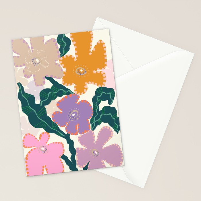 Large Pink  Retro Flowers Stationery Card Gallery Image 2