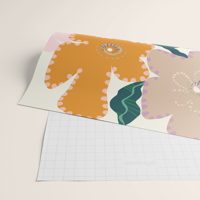 Large Pink  Retro Flowers Wrapping Paper Gallery Image 2