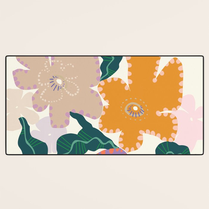 Large Pink  Retro Flowers Desk Mat Gallery Image 3