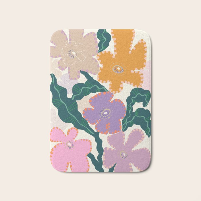 Large Pink  Retro Flowers Bath Mat Gallery Image 1