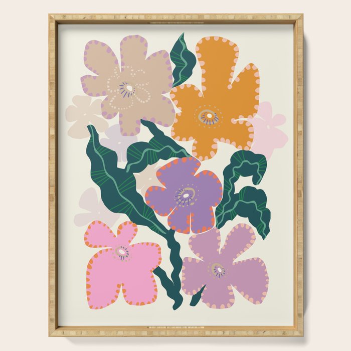 Large Pink  Retro Flowers Serving Tray Gallery Image 1
