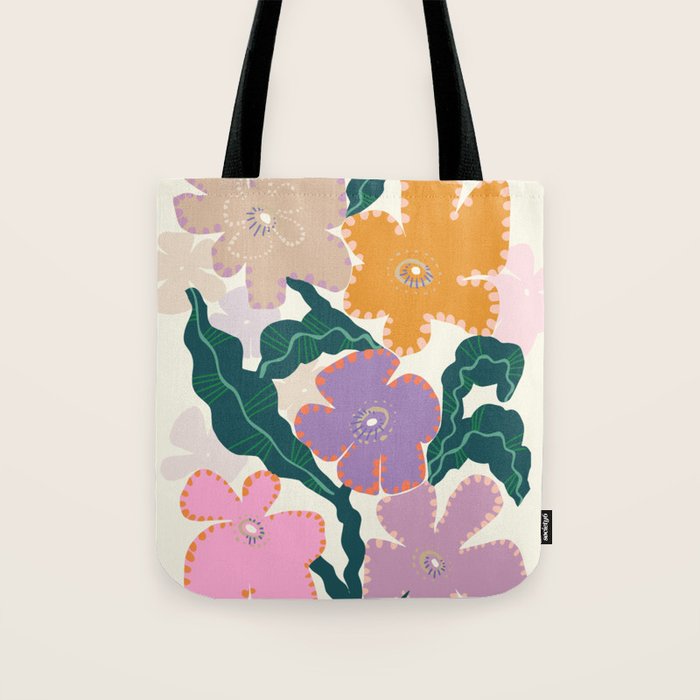 Large Pink  Retro Flowers Tote Bag Gallery Image 1