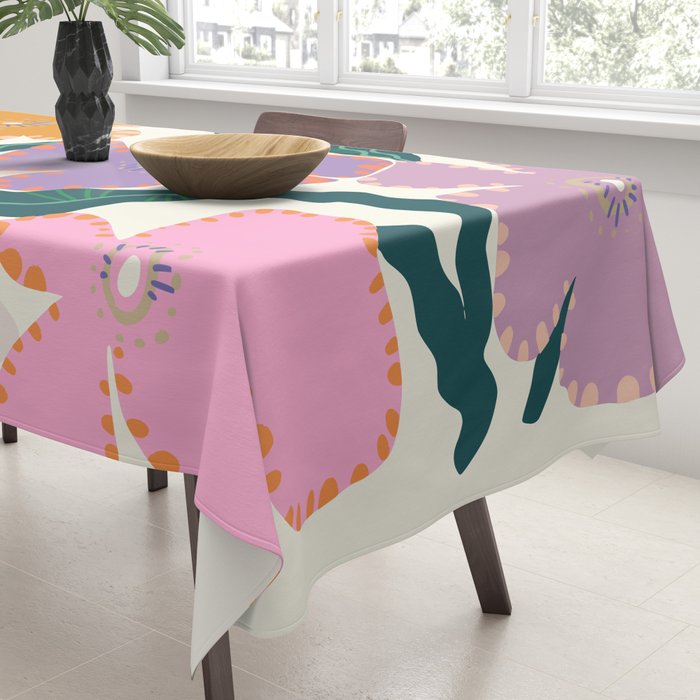 Large Pink  Retro Flowers Tablecloth Gallery Image 3