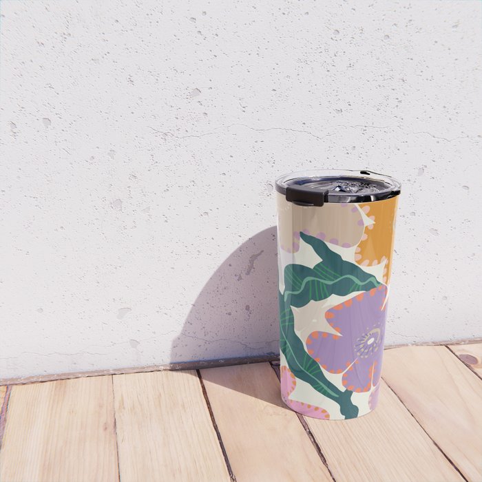 Large Pink  Retro Flowers Travel Mug Gallery Image 4