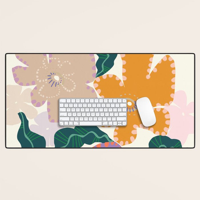 Large Pink  Retro Flowers Desk Mat Gallery Image 1