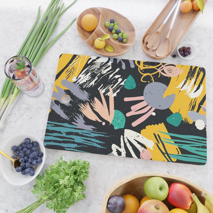 Space Odyssey, Abstract Voyage Journey Travel, Shapes Doodles Drawing Eclectic , Contemporary Planets Rocket Bohemian Cutting Board Gallery Image 2