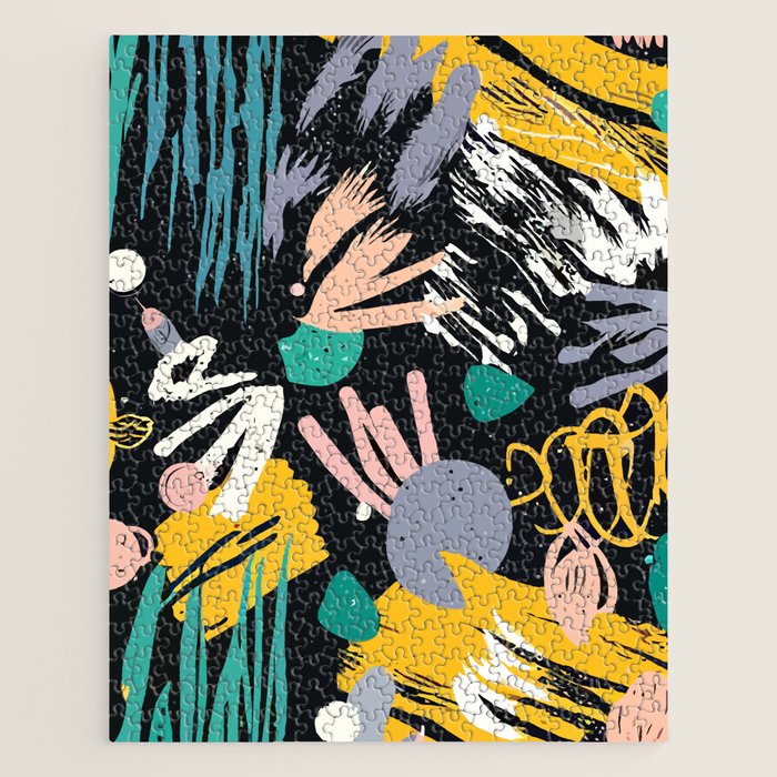 Space Odyssey, Abstract Voyage Journey Travel, Shapes Doodles Drawing Eclectic , Contemporary Planets Rocket Bohemian Jigsaw Puzzle Gallery Image 1