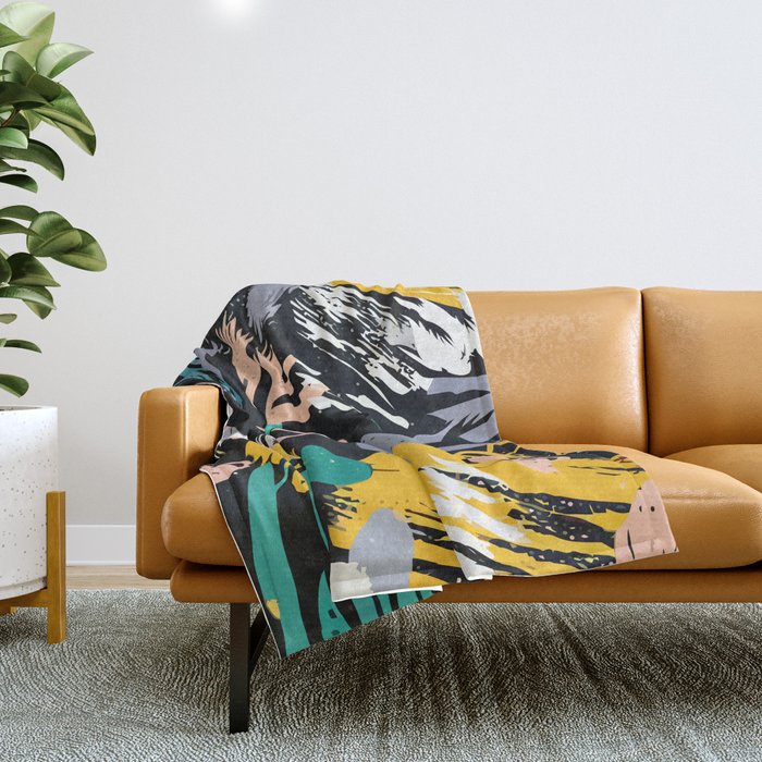 Space Odyssey, Abstract Voyage Journey Travel, Shapes Doodles Drawing Eclectic , Contemporary Planets Rocket Bohemian Throw Blanket Gallery Image 1