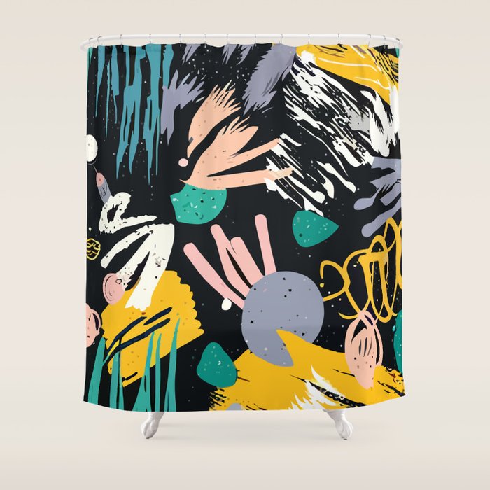 Space Odyssey, Abstract Voyage Journey Travel, Shapes Doodles Drawing Eclectic , Contemporary Planets Rocket Bohemian Shower Curtain Gallery Image 1