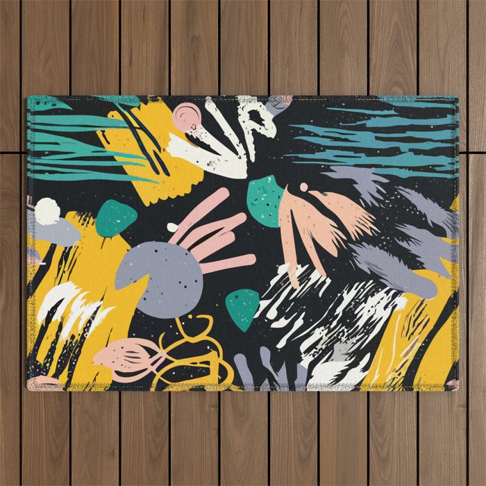 Space Odyssey, Abstract Voyage Journey Travel, Shapes Doodles Drawing Eclectic , Contemporary Planets Rocket Bohemian Outdoor Rug Gallery Image 1
