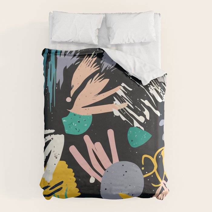 Space Odyssey, Abstract Voyage Journey Travel, Shapes Doodles Drawing Eclectic , Contemporary Planets Rocket Bohemian Duvet Cover Gallery Image 1