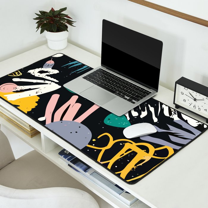 Space Odyssey, Abstract Voyage Journey Travel, Shapes Doodles Drawing Eclectic , Contemporary Planets Rocket Bohemian Desk Mat Gallery Image 2