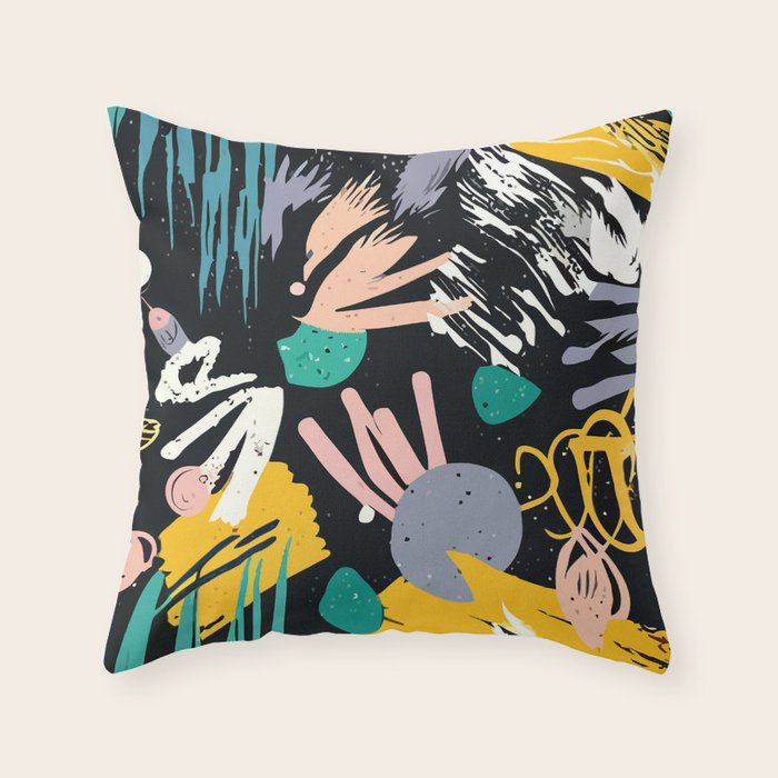 Space Odyssey, Abstract Voyage Journey Travel, Shapes Doodles Drawing Eclectic , Contemporary Planets Rocket Bohemian Throw Pillow Gallery Image 6