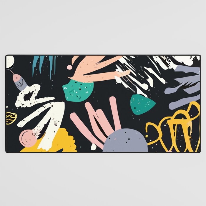 Space Odyssey, Abstract Voyage Journey Travel, Shapes Doodles Drawing Eclectic , Contemporary Planets Rocket Bohemian Desk Mat Gallery Image 3