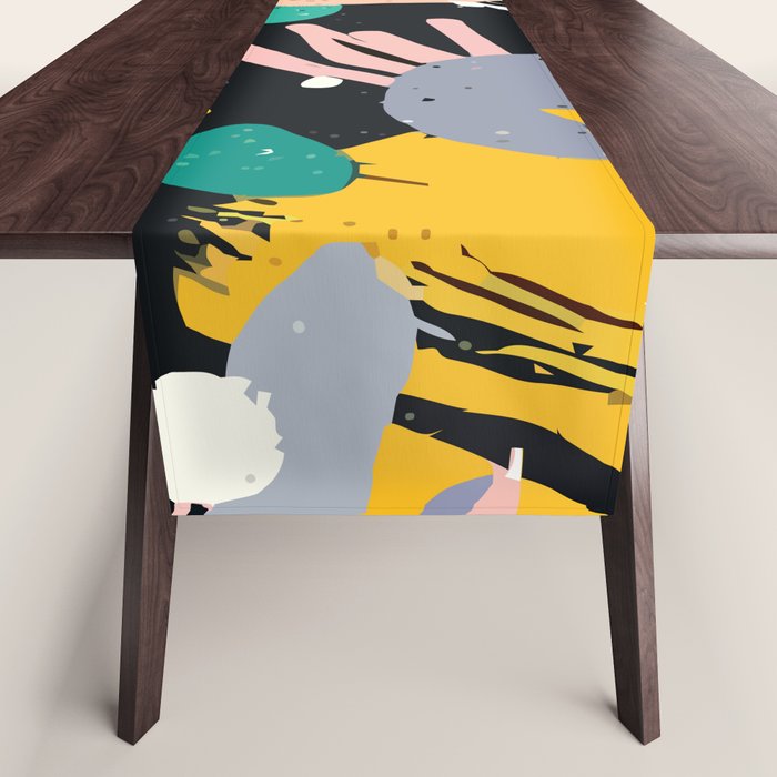Space Odyssey, Abstract Voyage Journey Travel, Shapes Doodles Drawing Eclectic , Contemporary Planets Rocket Bohemian Table Runner Gallery Image 1