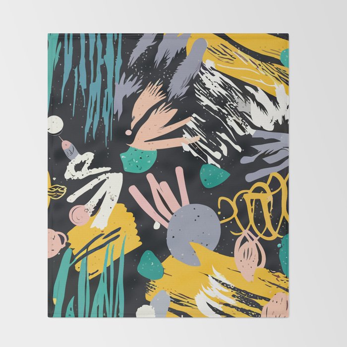 Space Odyssey, Abstract Voyage Journey Travel, Shapes Doodles Drawing Eclectic , Contemporary Planets Rocket Bohemian Throw Blanket Gallery Image 2