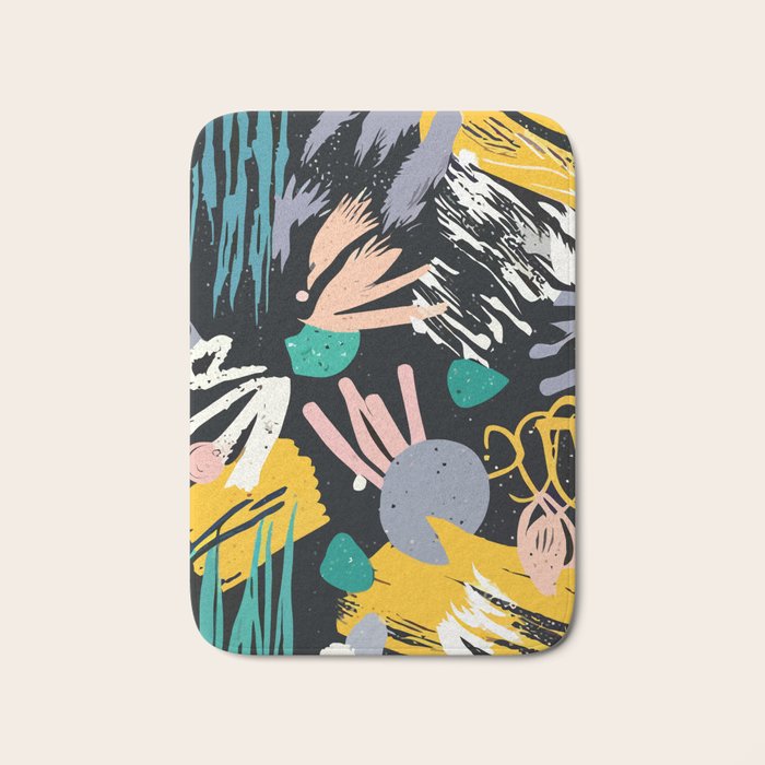 Space Odyssey, Abstract Voyage Journey Travel, Shapes Doodles Drawing Eclectic , Contemporary Planets Rocket Bohemian Bath Mat Gallery Image 1