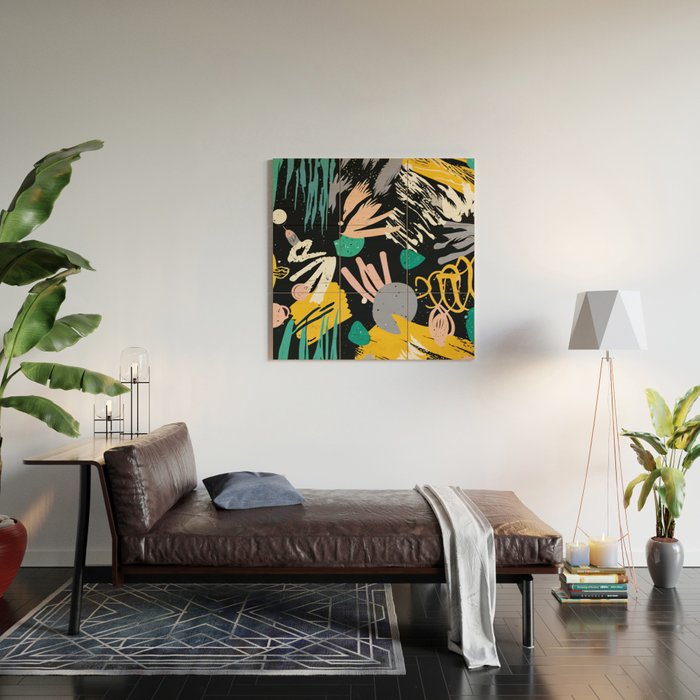 Space Odyssey, Abstract Voyage Journey Travel, Shapes Doodles Drawing Eclectic , Contemporary Planets Rocket Bohemian Wood Wall Art Gallery Image 2
