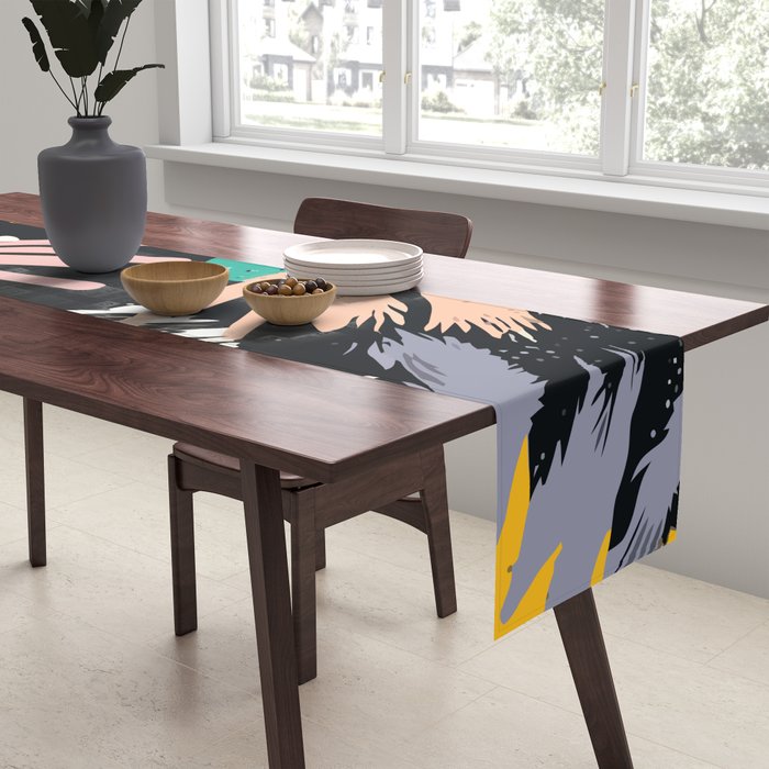Space Odyssey, Abstract Voyage Journey Travel, Shapes Doodles Drawing Eclectic , Contemporary Planets Rocket Bohemian Table Runner Gallery Image 2