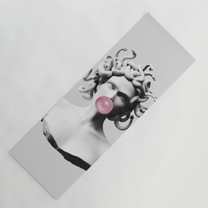 Medusa blowing pink bubblegum bubble II Yoga Mat Gallery Image 1