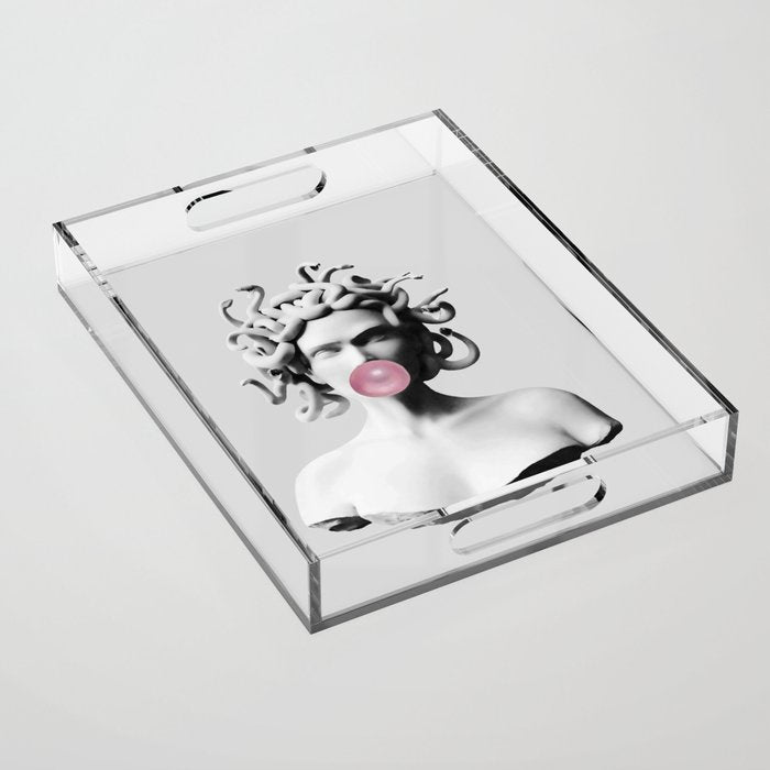 Medusa blowing pink bubblegum bubble II Acrylic Tray Gallery Image 1