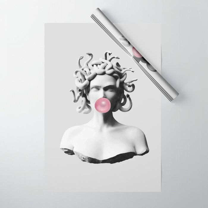 Medusa blowing pink bubblegum bubble II Wrapping Paper Gallery Image 1