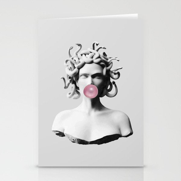Medusa blowing pink bubblegum bubble II Stationery Card Gallery Image 1