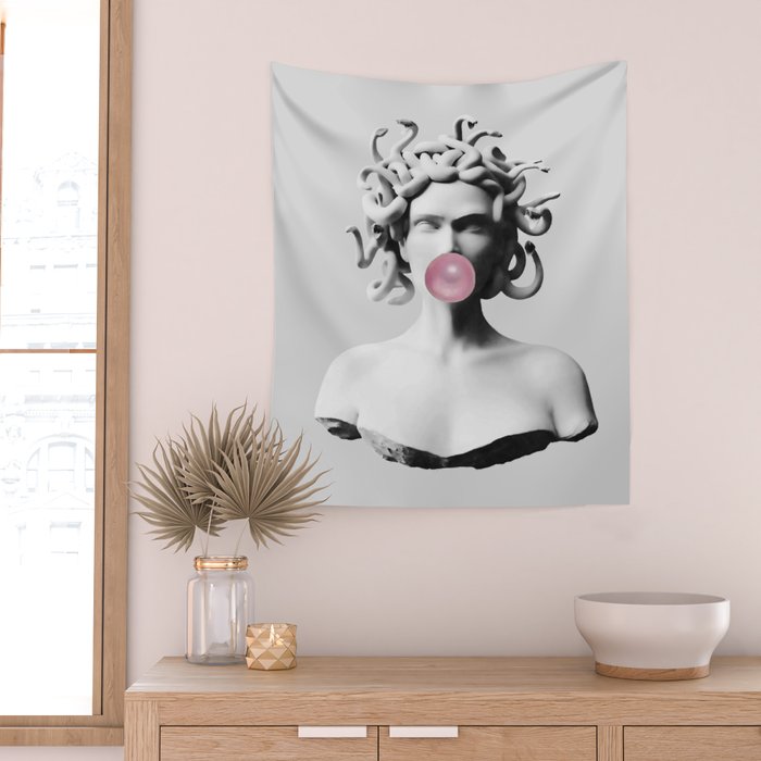 Medusa blowing pink bubblegum bubble II Wall Tapestry Gallery Image 2