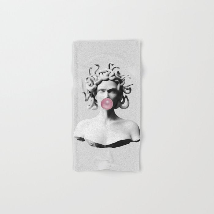 Medusa blowing pink bubblegum bubble II Bath Towel Gallery Image 1