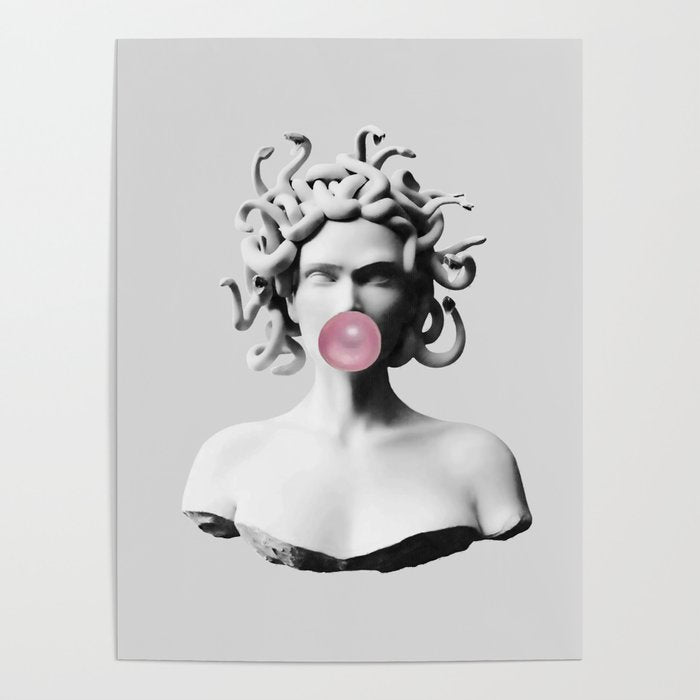 Medusa blowing pink bubblegum bubble II Poster Gallery Image 1
