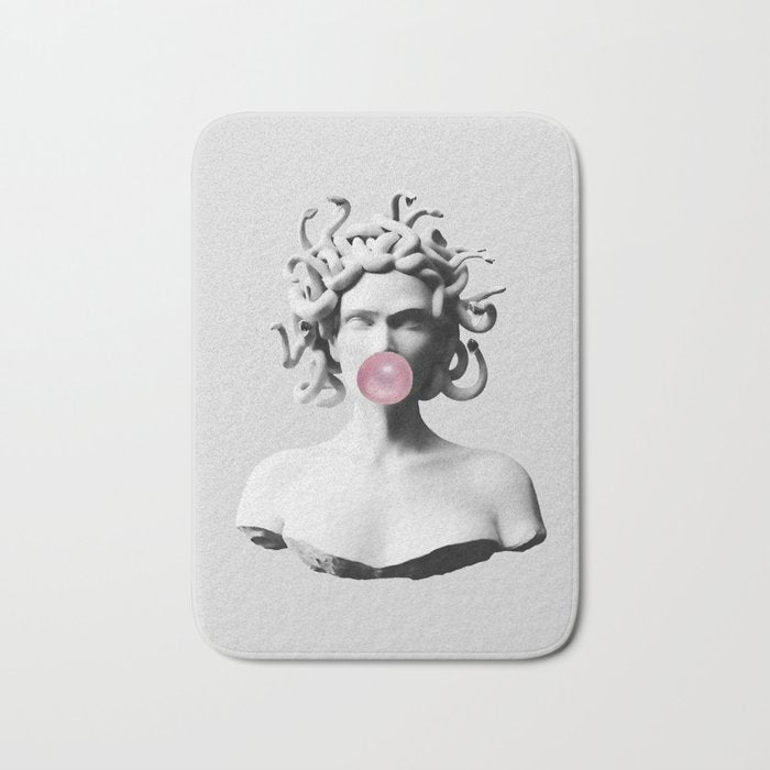Medusa blowing pink bubblegum bubble II Bath Mat Gallery Image 1