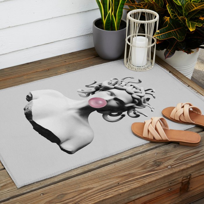 Medusa blowing pink bubblegum bubble II Outdoor Rug Gallery Image 2