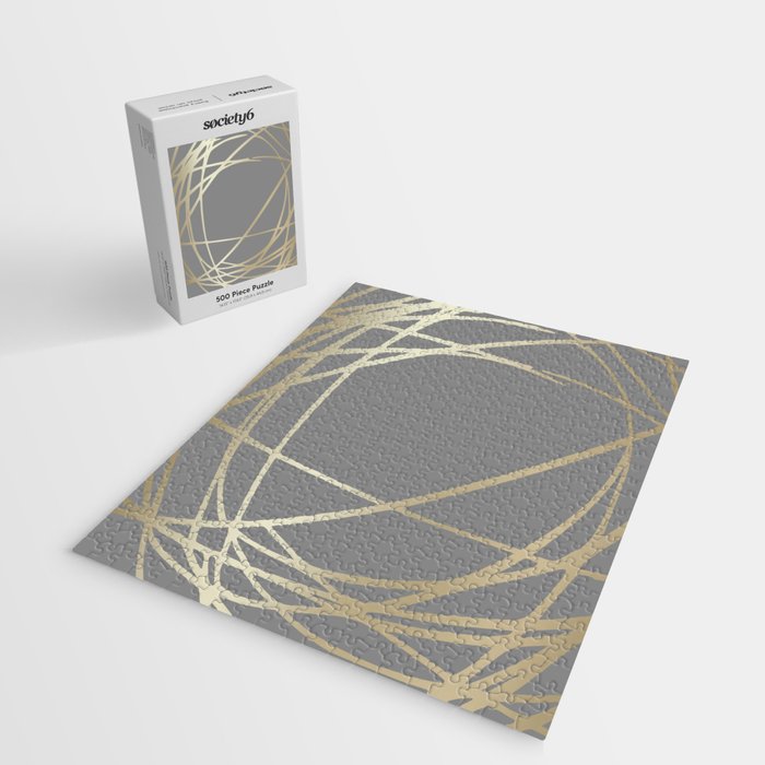 Gold and Gray Circles and Swirls Striped Abstract Pattern Jigsaw Puzzle Gallery Image 2